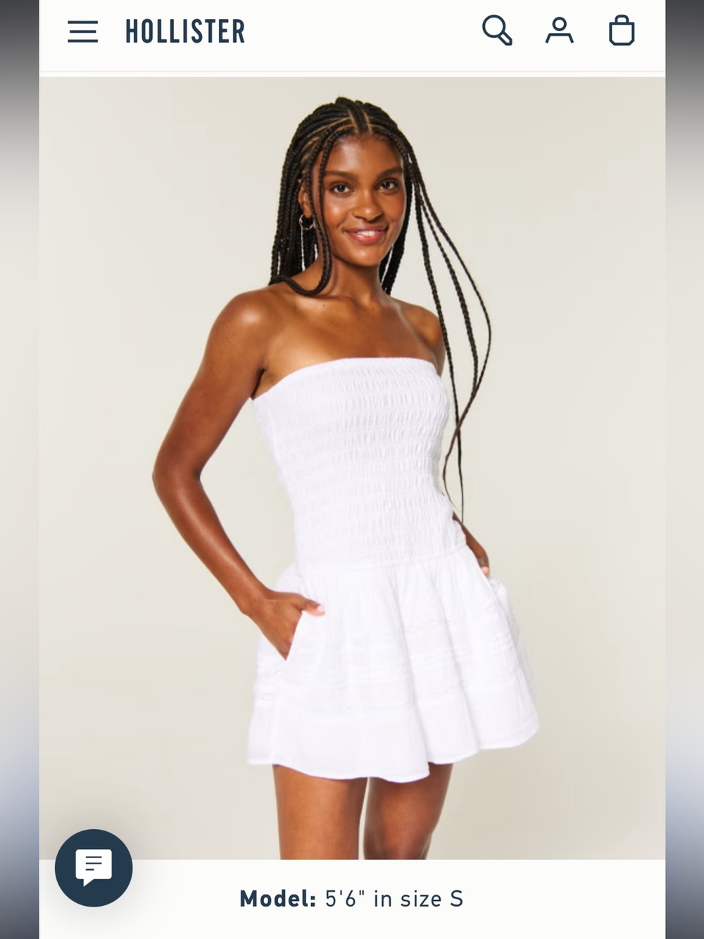 Hollister White Strapless Smocked Mini Dress with Pockets